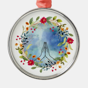 Praying hands watercolor  metal ornament