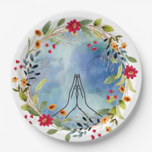 Praying hands watercolor  paper plate