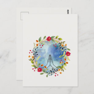 Praying hands watercolor postcard