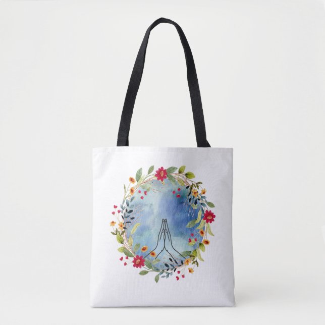 Praying Hands Watercolor Shopping Tote Bag (Front)