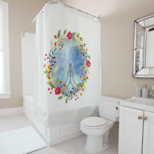 Praying hands watercolor shower curtain