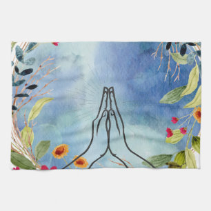 Praying hands watercolor tea towel