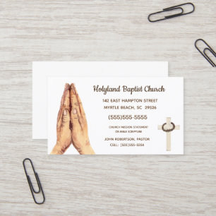 Praying Hands White Cross Church Business Cards