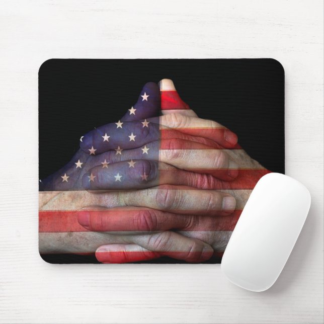 Praying Hands With American Flag Mouse Pad (With Mouse)