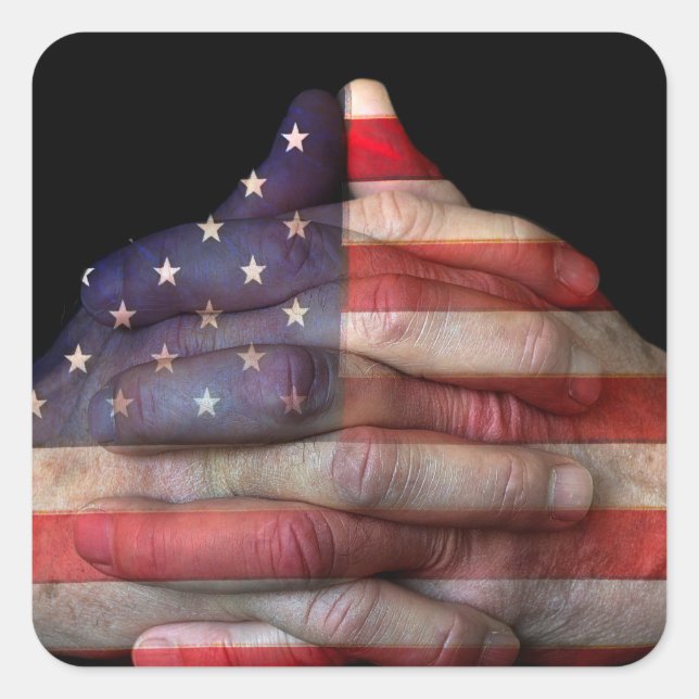 Praying Hands With American Flag Square Sticker (Front)