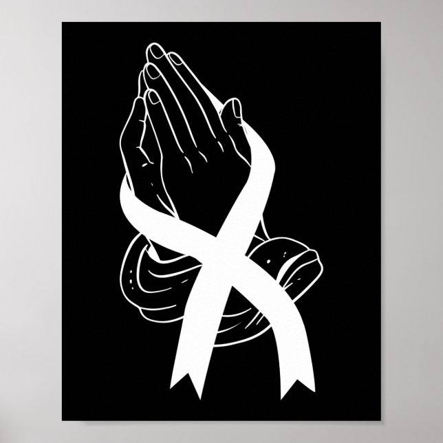 Praying Hands With Ribbon Lung Cancer Awareness Poster (Front)