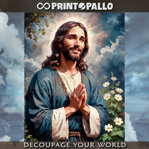 Praying Jesus Christ with flowers garden Tissue Paper