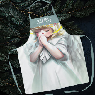 Praying Little Girl Angel Believe Typography Apron