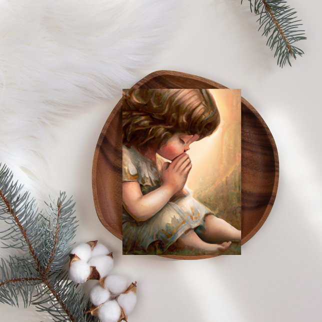 Praying Little Girl Angel Radiant Light Halo Holiday Card (Creator Uploaded)