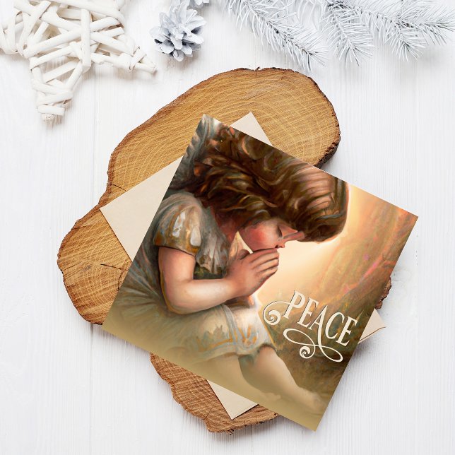 Praying Little Girl Angel Radiant Light Halo Holiday Card (Creator Uploaded)