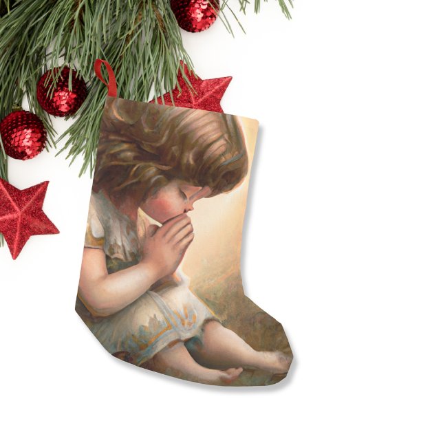 Praying Little Girl Angel Radiant Light Halo Small Christmas Stocking (Creator Uploaded)