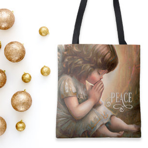 Praying Little Girl Angel Radiant Light Halo Tote Bag
