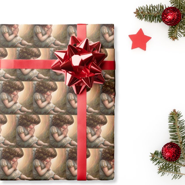 Praying Little Girl Angel Radiant Light Halo Wrapping Paper (Creator Uploaded)