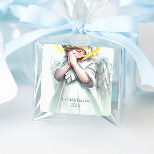Praying Little Girl Angel Wings Custom Square Sticker