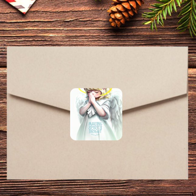 Praying Little Girl Angel Wings Typography Square Sticker (Creator Uploaded)