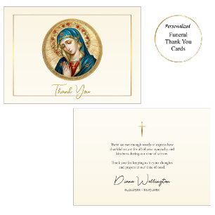 Praying Madonna with Roses Catholic Funeral    Thank You Card
