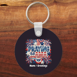 Praying Mama Patriotic Art Print  Red, White, Blue Key Ring
