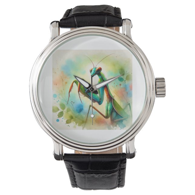 Praying Mantis 031024AREF144 - Watercolor Watch (Front)
