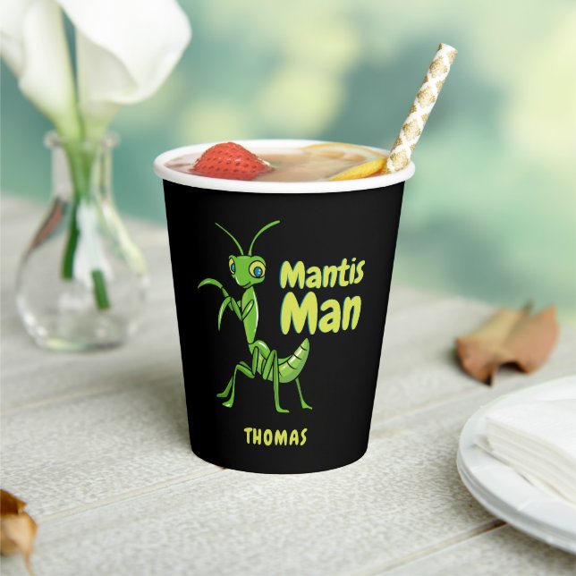 Praying Mantis Man Green Garden Insect Personalise Paper Cups (Insitu)