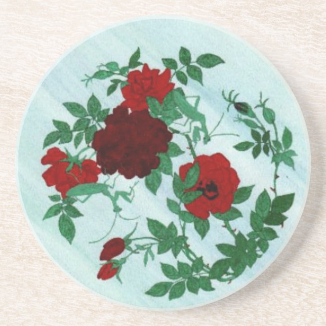 Praying Mantis & Red Roses Coaster (Front)