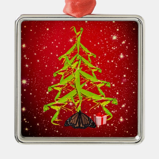 Praying Mantis Tree Weird Christmas Ornament Red (Front)