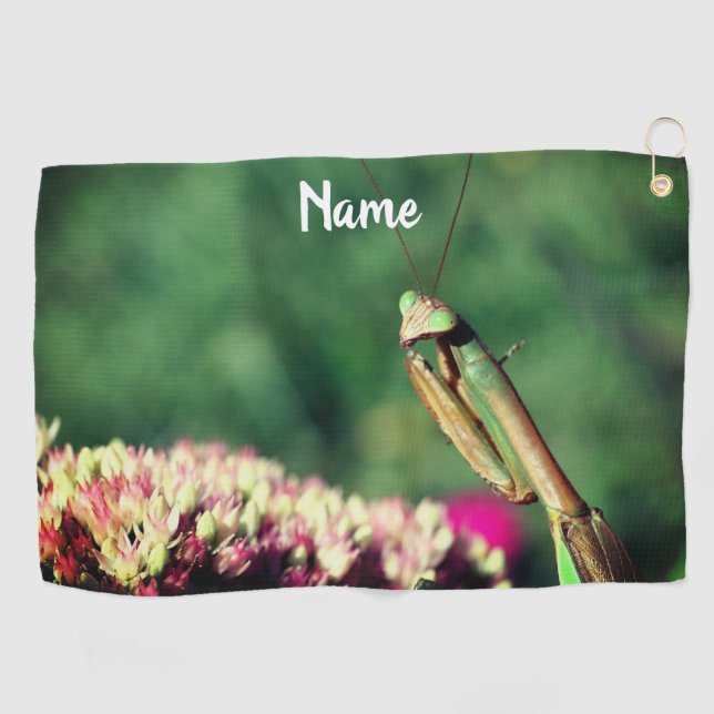 Praying Mantis Up Close Personalised Golf Towel (Horizontal)