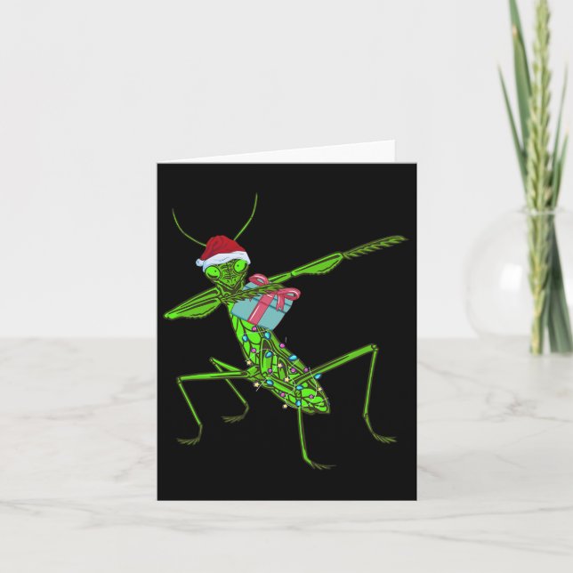 Praying Mantis Xmas Santa Hat Christmas Insect Bug Card (Front)