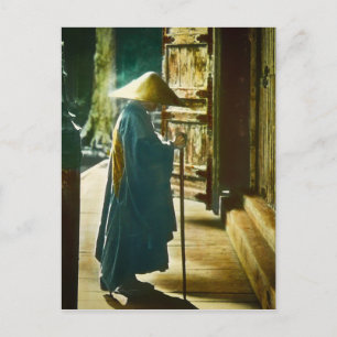 Praying Priest in Old Japan Vintage Magic Lantern Postcard