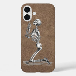 Praying Skeleton Faux-Leather iPhone 16 Plus Case
