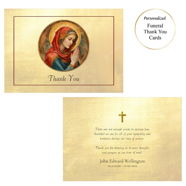 Praying Virgin Mary Roman Catholic Funeral Thank You Card (Creator Uploaded)