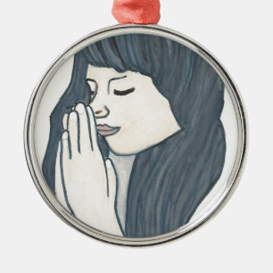 Praying woman metal ornament