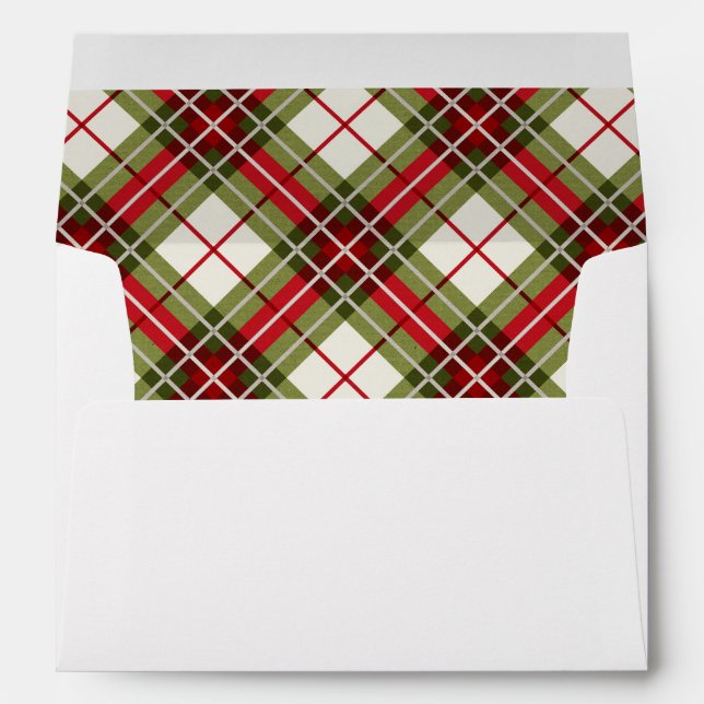 Pre-addressed Christmas Red Green Plaid Lined Envelopes (Back (Bottom))