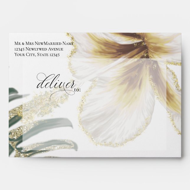 Pre-Addressed Tropical Pale Yellow Ivory Flower Envelope (Front)
