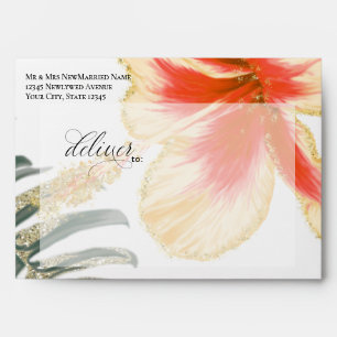 Pre-Addressed Tropical Scarlet and Yellow Flower Envelope