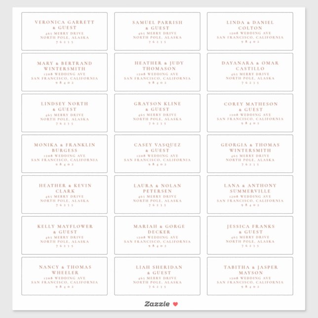Pre-addressed Wedding Guest Mailing Label Stickers (Sheet)