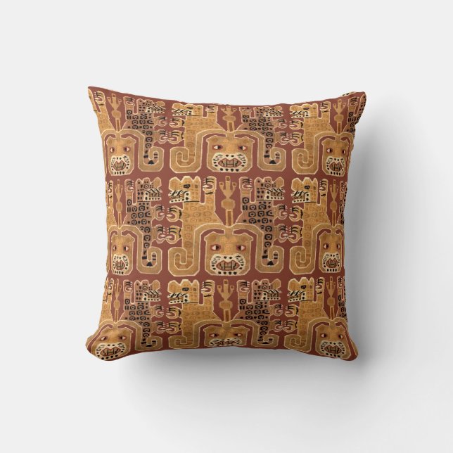 Pre-Columbian Peruvian Wari Jaguar Tribal Pattern Cushion (Front)