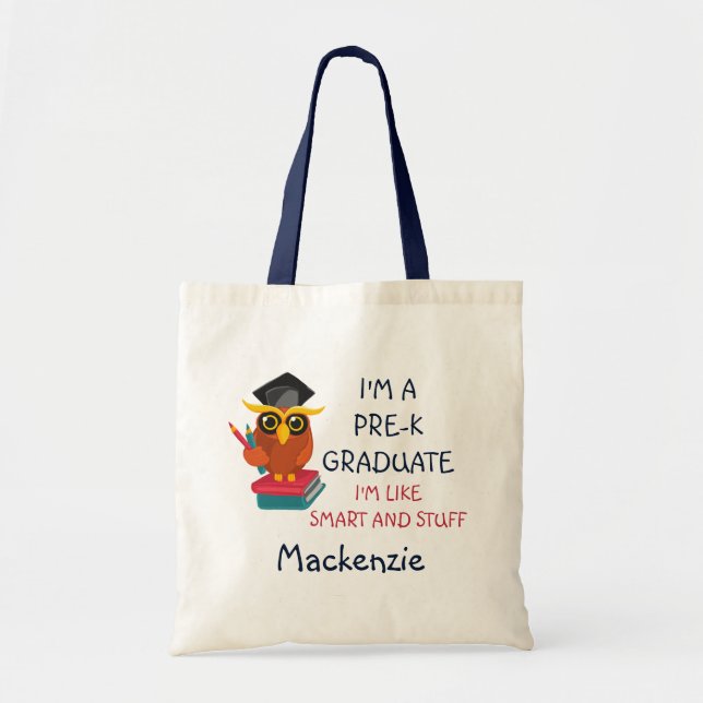 Pre-K 2022 Graduate Owl Funny Graduation Name Tote Bag (Front)