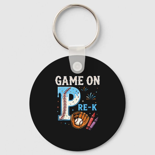 Pre-k back to school baseball drip ice cream game key ring (Front)
