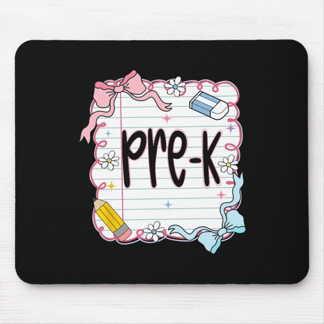 Pre-k Back To School Coquette Bow Notebook Preppy  Mouse Pad (Front)