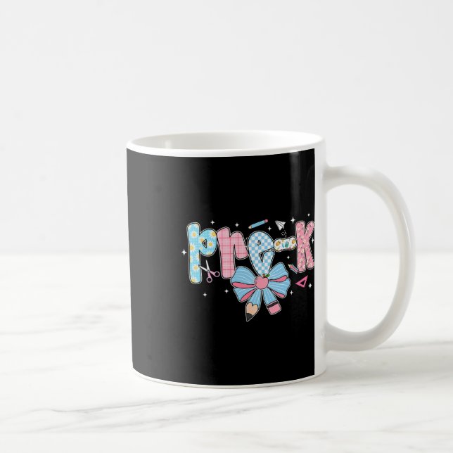 Pre-k Bow Pencil Chequered Funny Back To School  Coffee Mug (Right)