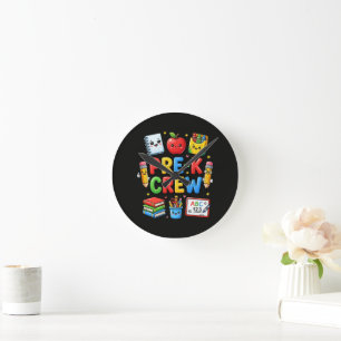Pre K Crew Cute Preschool First Day School Student Round Clock
