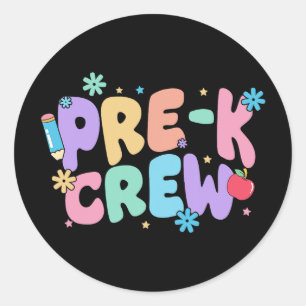 Pre-k Crew Floral Groovy 1st Day Of Pre-k Teacher Classic Round Sticker