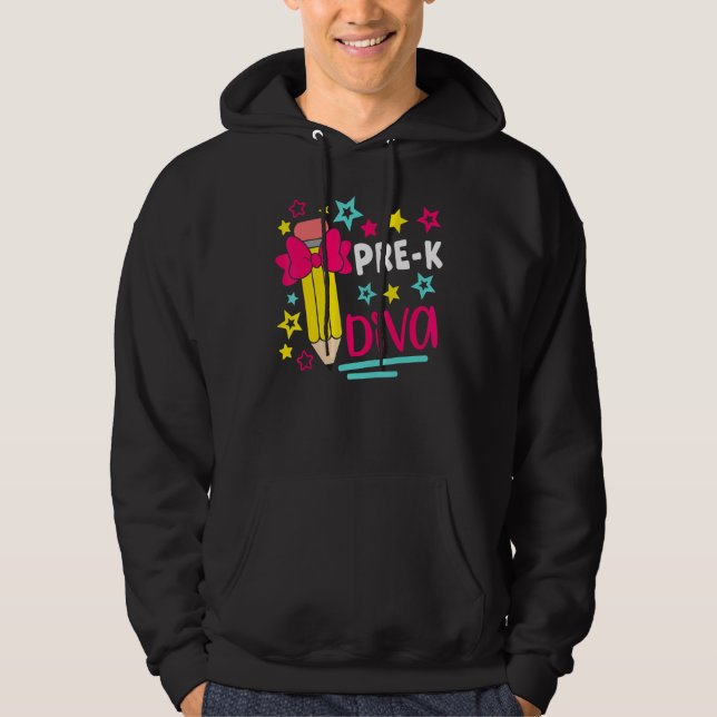 Pre K Diva Girls Head Bow Star Student & Teacher P Hoodie (Front)