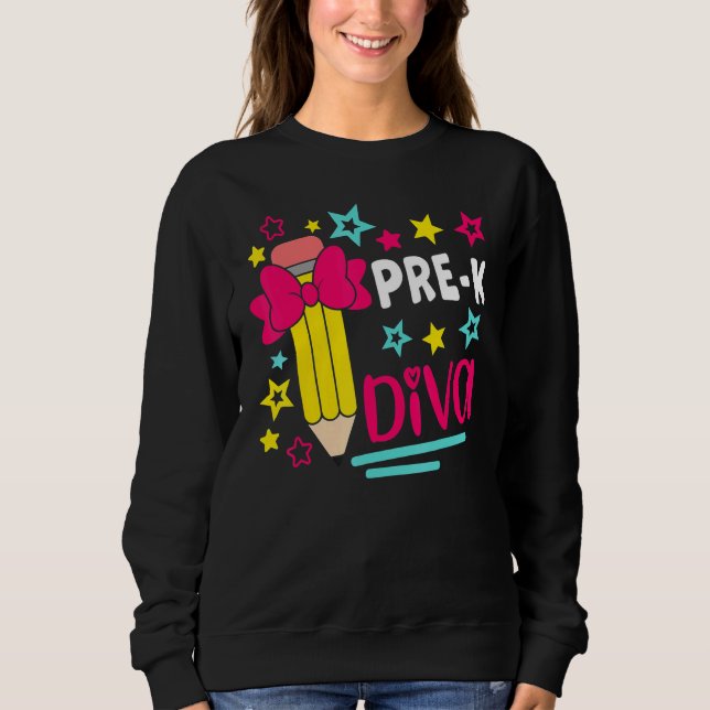Pre K Diva Girls Head Bow Star Student & Teacher P Sweatshirt (Front)