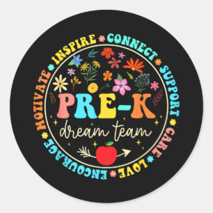 Pre-k dream team be kind love floral back to classic round sticker