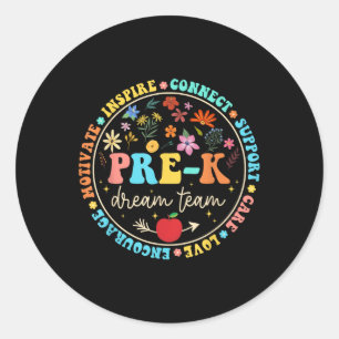 Pre-k Dream Team Be Kind Love Floral Back To Schoo Classic Round Sticker