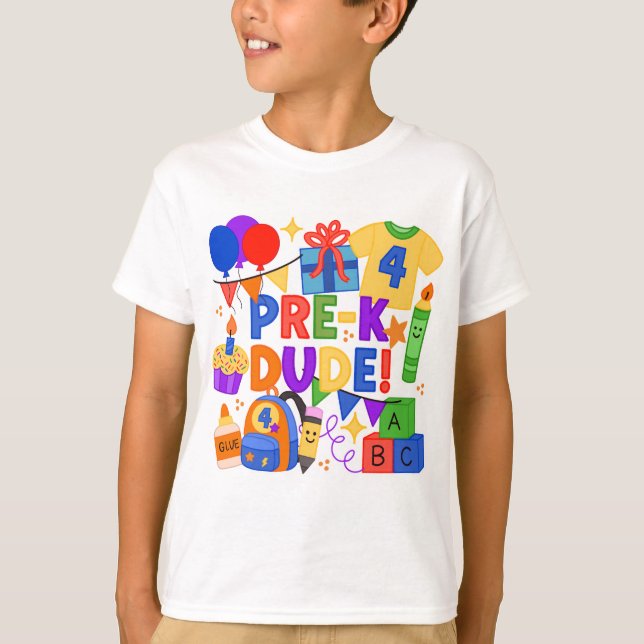 Pre-K Dude Birthday & First Day of School Shirt  (Front)