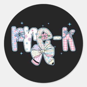 Pre-k First Day Of School Coquette Preppy Pencil F Classic Round Sticker
