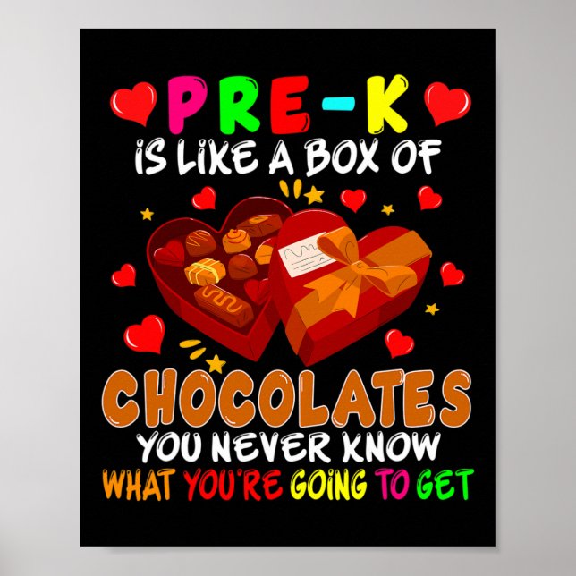 Pre-k Fun Box Of Chocolates Valentine's Day Teache Poster (Front)