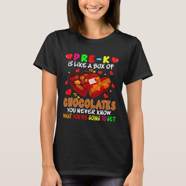 Pre-k Fun Box Of Chocolates Valentine's Day Teache T-Shirt (Front)